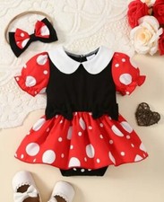 NEW Minnie Mouse Baby Girls Short Sleeve Romper Jumpsuit Dress Bow Costume