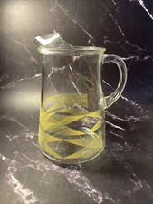 Vintage Mid Century Modern Glass Water Lemonade Pitcher Yellow Retro Design