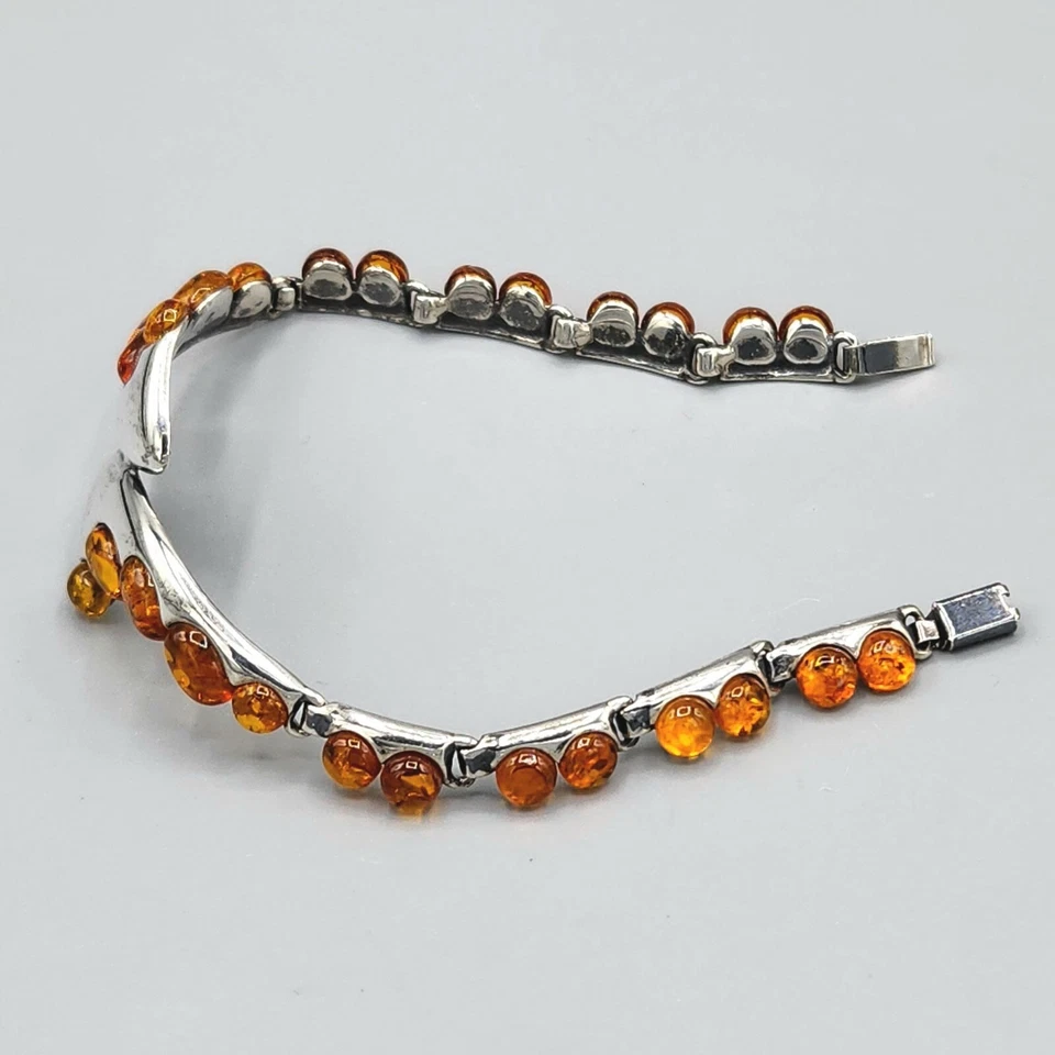 独特现代主义波罗的海琥珀耳钉纯银旁路链手链 7" 14.2 克 — 第 2/4 张图片