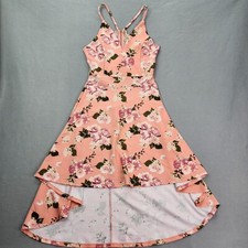 Rue 21 Tank Dress Women's Medium Pink Floral Zip Up Back Cutout High Low Hem