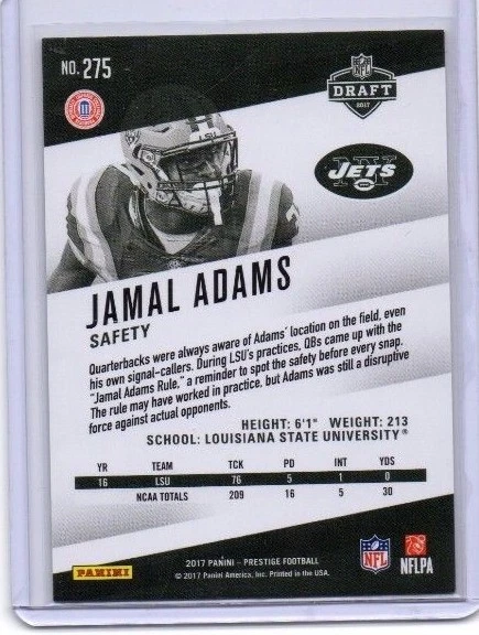 Jamal Adams # 65 / 150  Panini Prestige  Xtra Points LSU Tigers New York Jets RC - Image 2 of 2