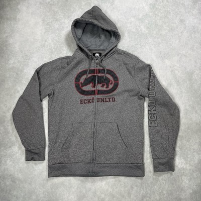 Ecko Unltd Hoodie Mens Medium Rhino Logo Full Zip Gray Y2K