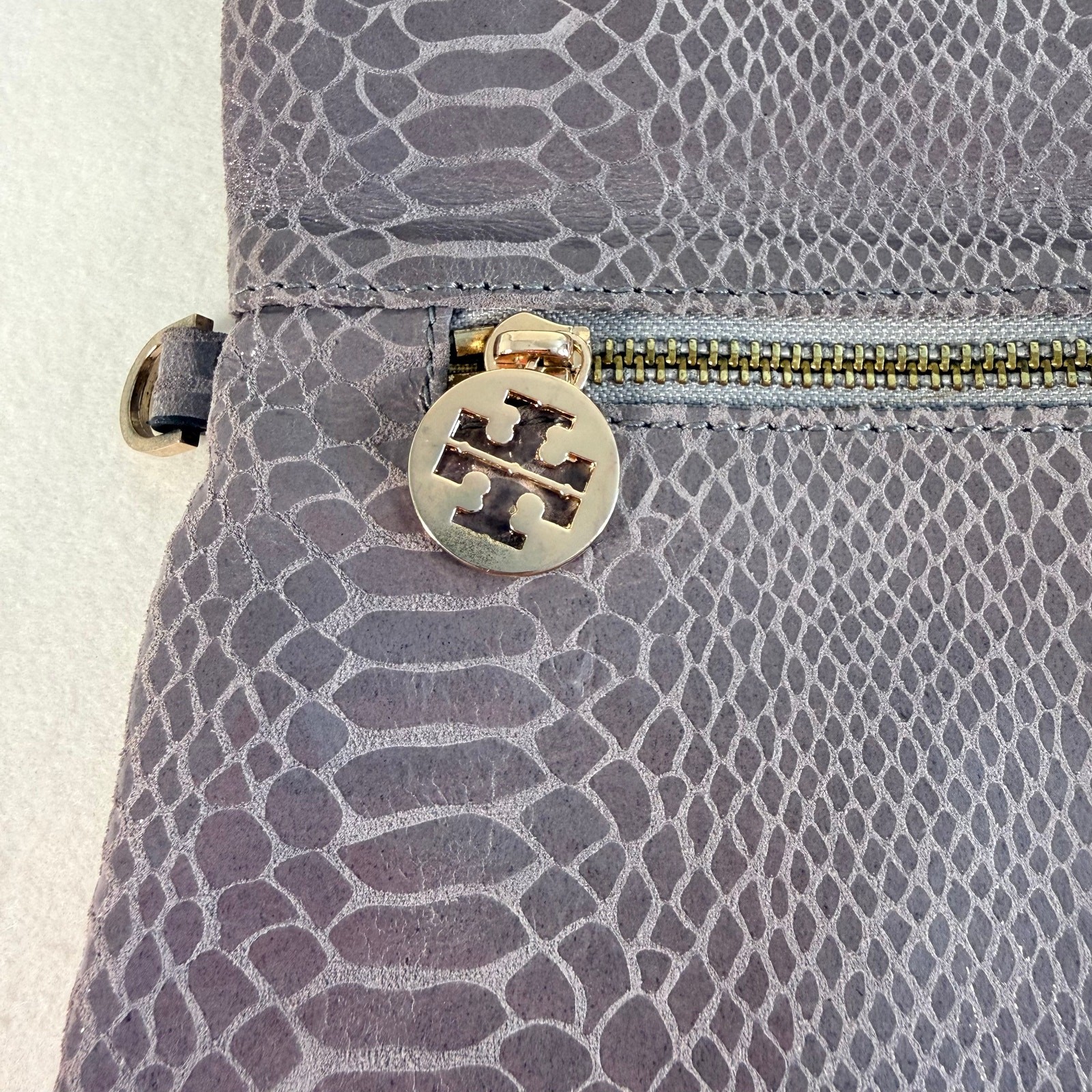 Tory Burch Python Print Leather Foldover Clutch C… - image 4