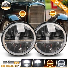 Pair 7 Round Led Headlights Halo Drl Projector 6500k For Ford Model A 1930 1931