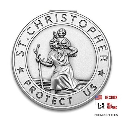 St Christopher Medal Car Saint Christopher Visor Clip Auto Visor Silver