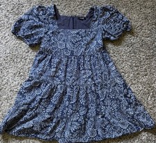 Madewell Babydoll Dress Womens Size 6 Blue Paisley Short Sleeve Boho Preppy