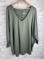 New Boutique Plus Modal Stretch Knit Crossover V-Neck Tunic Top Green Size 3X