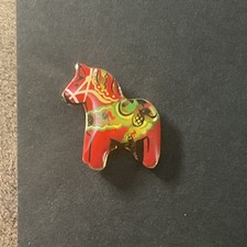 Souvenir Swedish Dala Horse Lapel Pin in Red,...