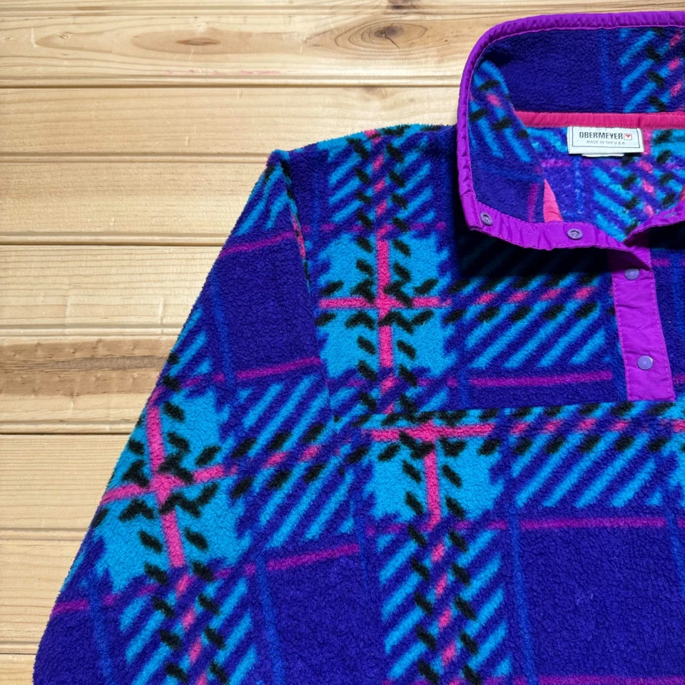 Vintage 90s Geometric Mock Neck Fleece Pullover Hiking Skiing Jacket USA - Small - Image 3 of 4