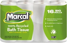 Marcal Toilet Paper, 100% Recycled 2-Ply, White, 168 Sheets Per Roll, 96 Rolls P