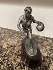 Female Basketball Dribbler Pewter Finish Gold Accent Resin Award Trophy