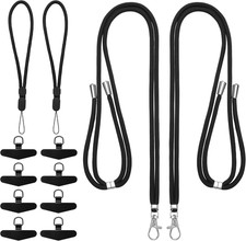 Stainless Steel Phone Lanyard Set: 8 PCS Adjustable Straps in Black