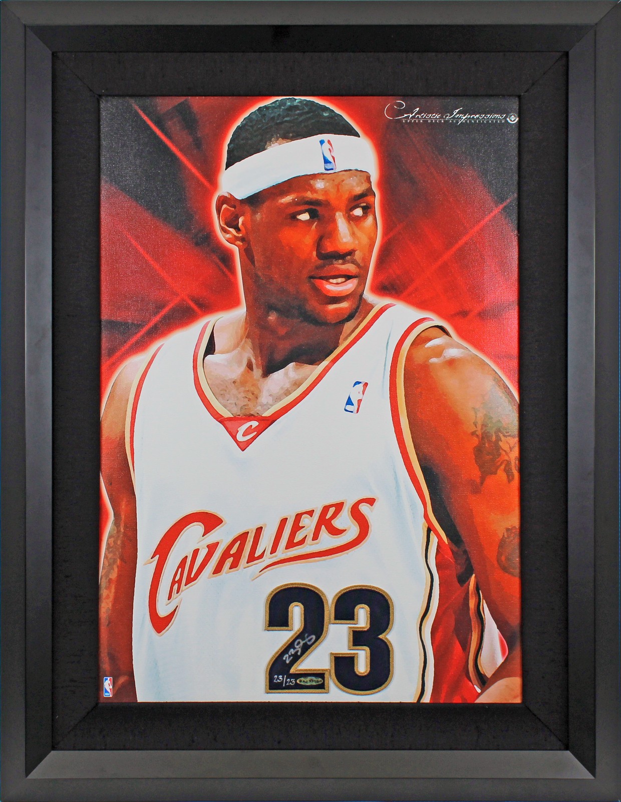 LeBron James Autographed Signed Cleveland Cavaliers Cavaliers & Framed 20.5x27 Canvas Display LE #23/23 UDA PSA 