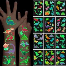 Luminous Temporary Tattoos for Kids, 12 Count Pack of 1 , Dinosaur