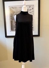 Agnes & Dora Velvet Black Sleeveless Mock Neck A-Line Dress Women’s Size M