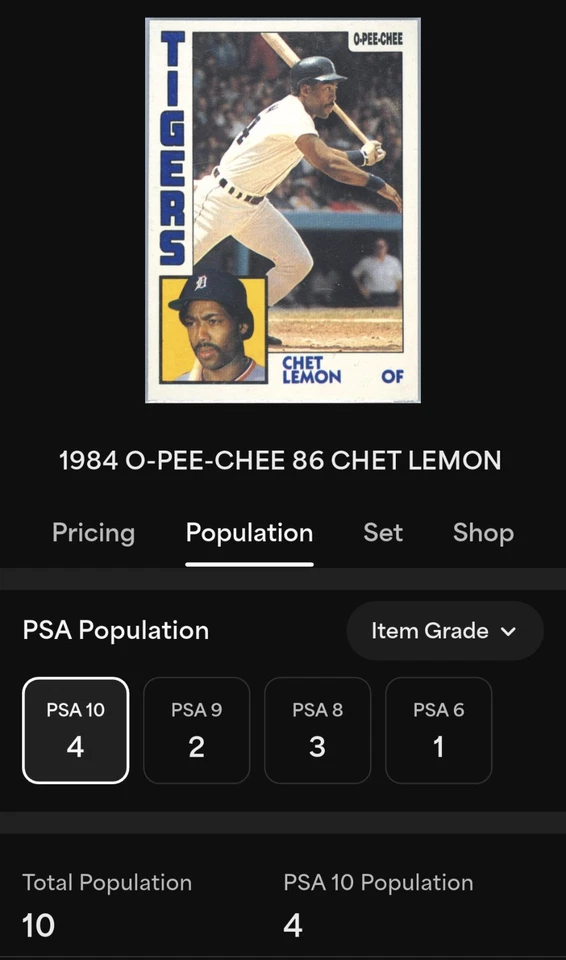 Chet Lemon 1984 O Pee Chee #86 Detroit Tigers ¡PSA 10! POP 4! RARO! Foto 3 de 3