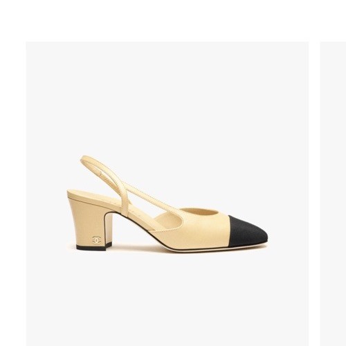 CHANEL Beige and Black Cap Toe Classic Slingback Leather Heels EU 37 CC Logo
