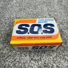 Vintage 1979 S.O.S Steel Wool Soap Pads 4 Pack Box Miles Labs USA Cuts Grease