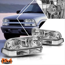 For 98-04 Chevy S10/Blazer Chrome Housing Headlight w/Clear Bumper Corner Lamps
