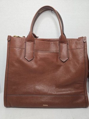 Fossil Kyler Leather Satchel Crossbody Tote Bag Medium Brown Excellent W/ Key