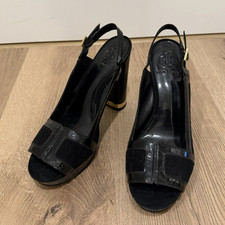 TORY BURCH "Gemma" Black Patent Leather Black Suede Slingback Heels Size 9