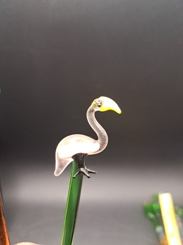 Vintage Cocktail Swizzle Sticks Drink Stirrers Blown Glass Flamingo Palm Tree - Picture 5 of 6