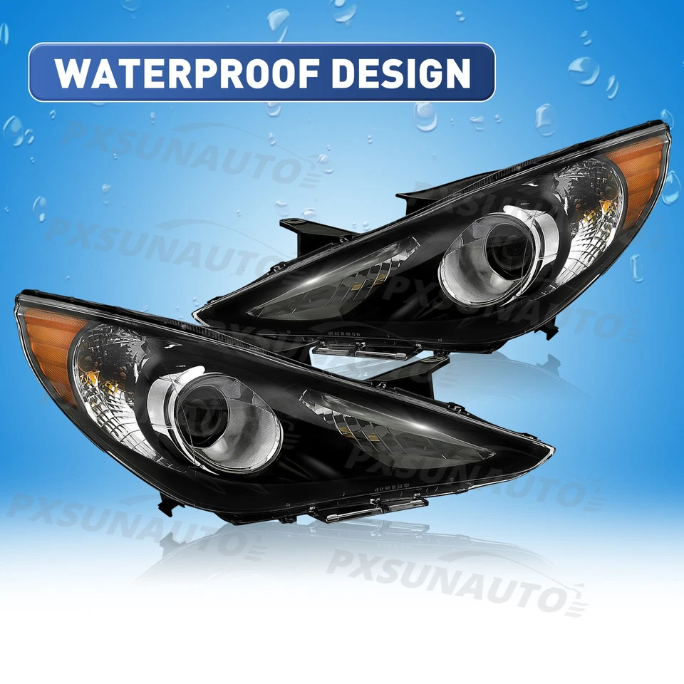 For 2011 2012 2013 2014 Hyundai Sonata New Projector Headlights Black Housing - Image 4 of 4