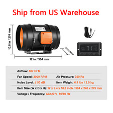 8 Inch Inline Duct Fan HVAC Exhaust Blower Kit EC Variable Speed Control