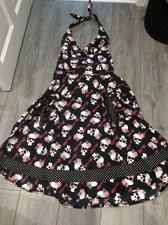 HELL BUNNY Vixen 1950's Rockabilly Halter Dress Size L Black/Pink Skull BN