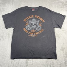 * Zion Rootswear Willie Nelson Born For Trouble Black Shirt Large Made In USA