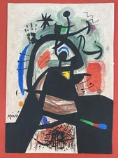 Joan Miro (Handmade) Drawing mixed media on paper signed & stamped