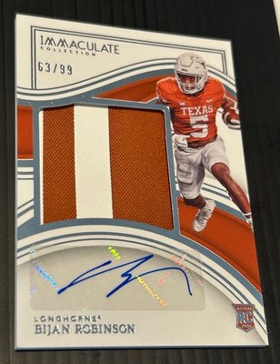 Bijan Robinson Rookie auto Jersey Patch 2023 Immaculate RC /99 Texas Falcons