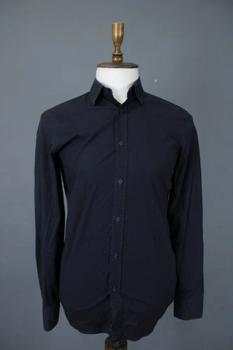 Z Zegna Slim Fit Black Solid Cotton Long Sleeve Button Front Shirt Size 39