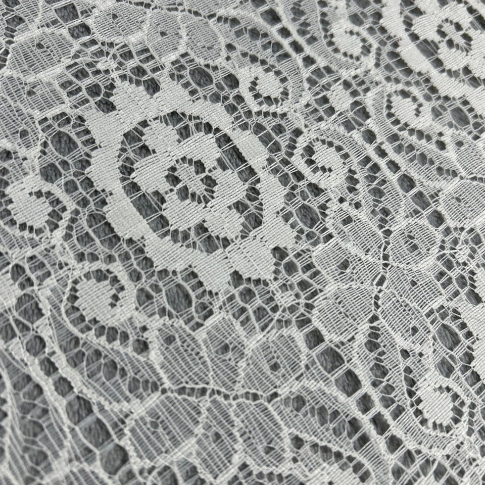 Vintage Embroidered Net Lace White  Floral Fabric 12 Yards 48" Decor 80's NOS - Image 3 of 4