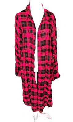 Womens THREAD STORY red black maxi shirt LARGE button up long plaid Christmas