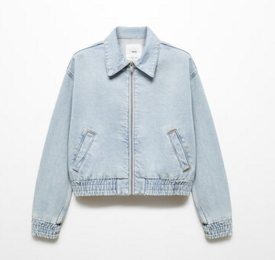 NWT MANGO MNG LIGHT BLUE DENIM BOMBER JACKET SZ S SMALL
