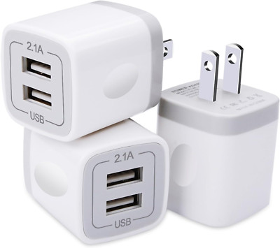 USB Plug, USB Wall Charger 3 Pack, Gigreen Dual Port Electrical Plug Wall Outlet