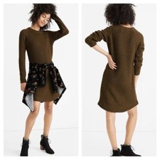Madewell AC099 NWT Heather Elm Green/Brown Curved Hem Sweater Dress Small