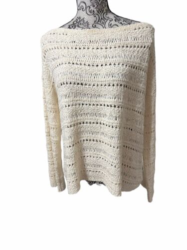 Donna Karan Women’s Medium 100% Silk Ivory Crochet Slouchy Long Sleeve