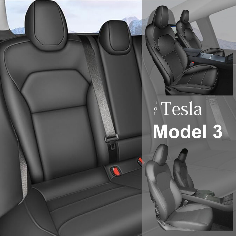 For Tesla Model 3 2024-2025 Black PU Leather Car 5-Seat Covers Pad Replace Seat