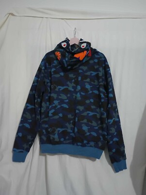 BAPE Fire Camo Shark full zip hoodie a bathing ape flame Blue Size