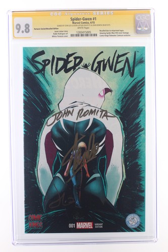 Spider-Gwen #1 - Marvel 2015 CGC 9.8 Recalled Variant SIGNED x3 Stan Lee Romita