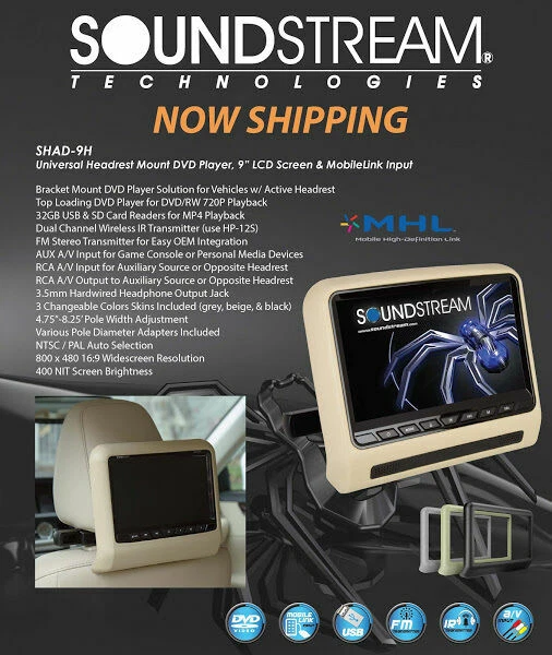 Soundstream SHAD-9H 9" For ACTIVE Headrest Monitor DVD Player MHL MobileLink NEW - Image 4 of 4