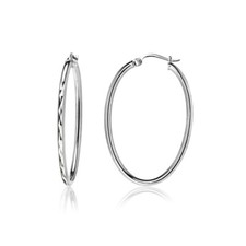Oval Diamond-Cut 2mm Hoop Earrings in Sterling Silver, 35mm