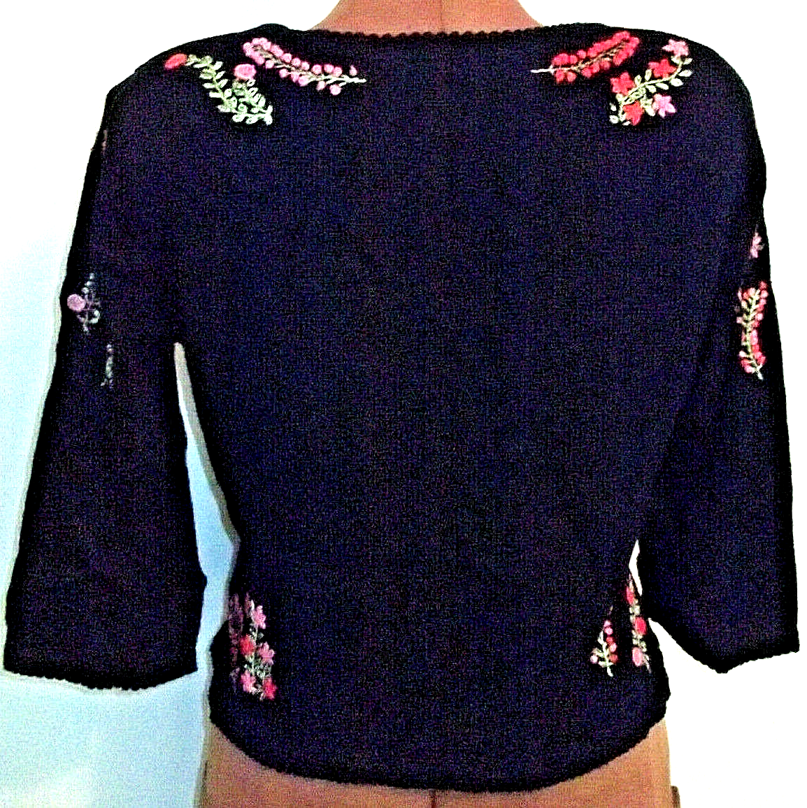 Pull Christopher & Banks Manches 3/4, Taille L/XL, Brodé Main, Galaxy Rose Saumon