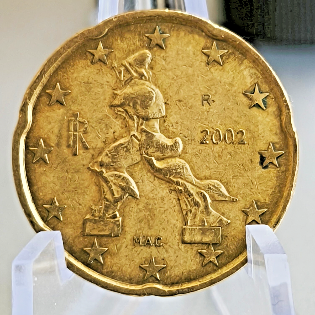 Rare 2002 Italy 20 Cent Euro Coin – Error: Double Rim, Misaligned