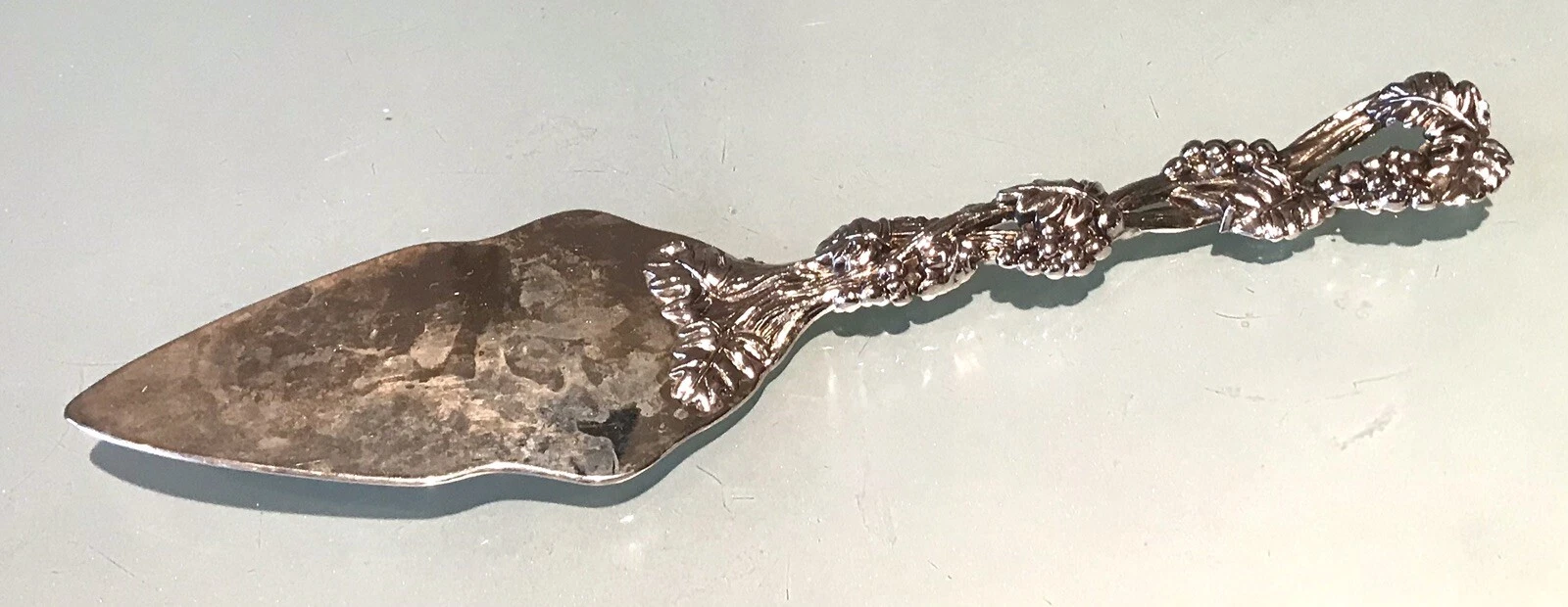 Vintage Antique Large Silver Plate Grapes Floral Design Serving Ladle Flatware