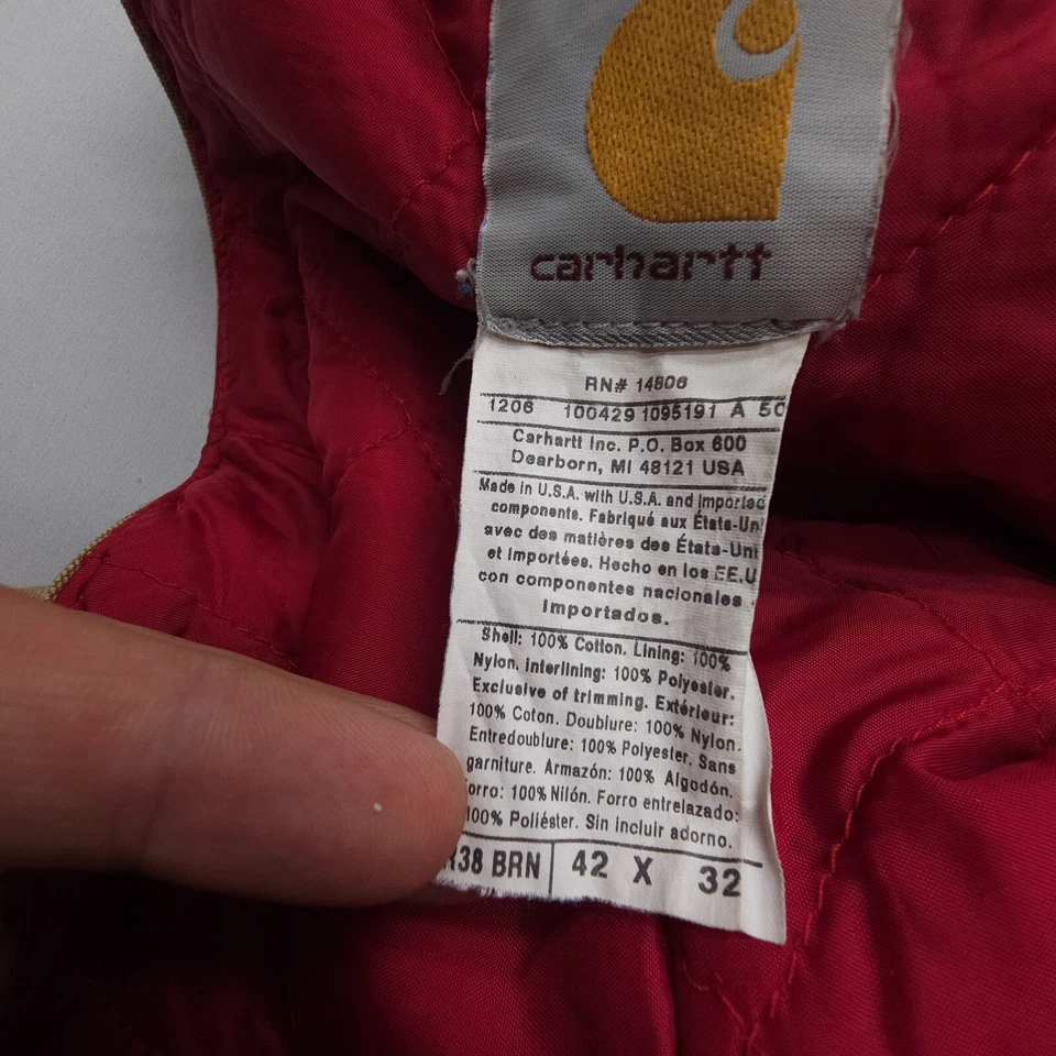 Vtg Carhartt R38 Canvas Quilt Lined Double Knee Duck Overalls 42x32 Union USA - Image 2 of 4