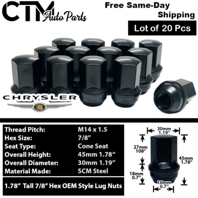 20x Black 2004-2023 Chrysler 300 OEM Factory Wheel Lug Nuts M14x1.5 Extra Tall