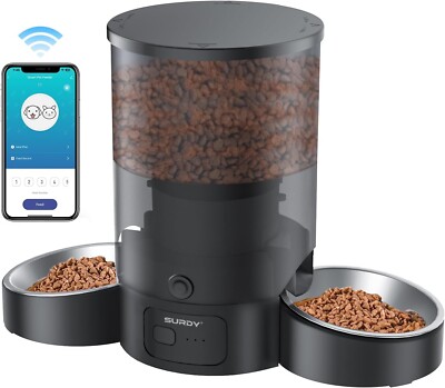 Automatic Cat Food Dispenser, SURDY 2.4G WiFi Pet Feeder with APP Control